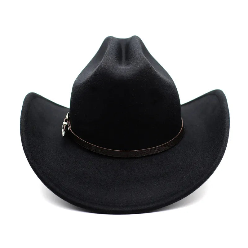 Vintage Western Cowboy Hat For Men's Gentleman Lady Jazz Cowgirl With Leather Wide Brim