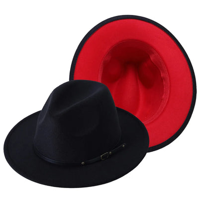 Patchwork Fedora Hat for Women Winter Hat with Belt Buckle Men's Hat Wide Brim Classic Party Church Jazz Top Cap Chapeau Femme