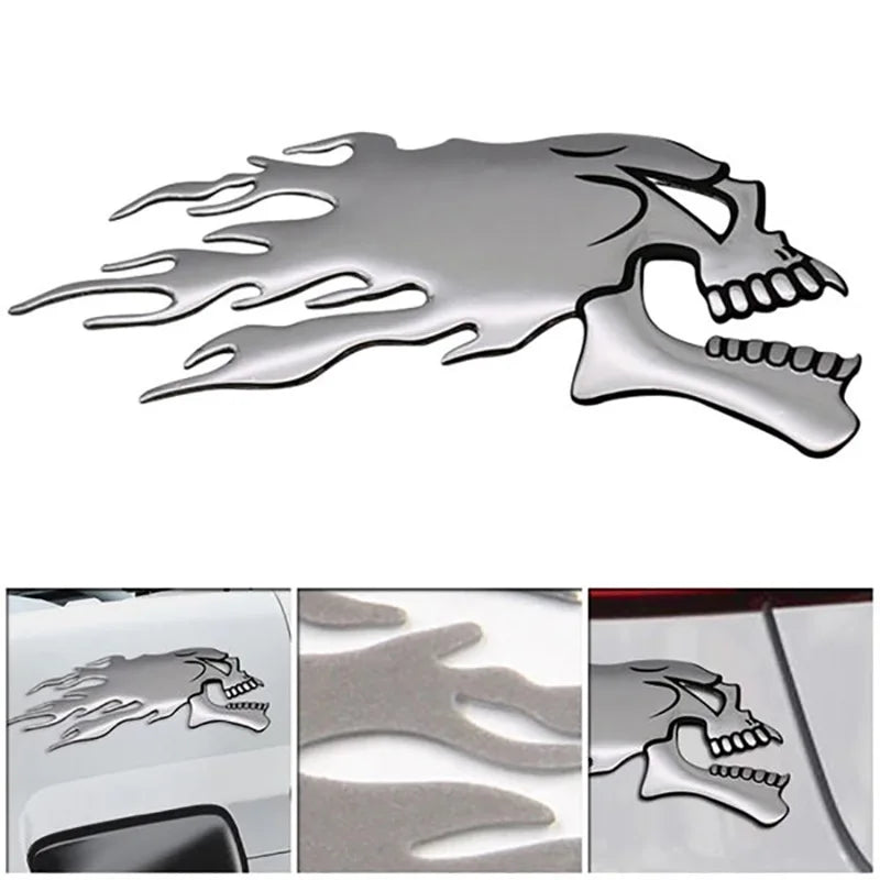 3D Fire Ghost Skull Head Auto Hurricane Chrome Plating Motorcycle Stickers