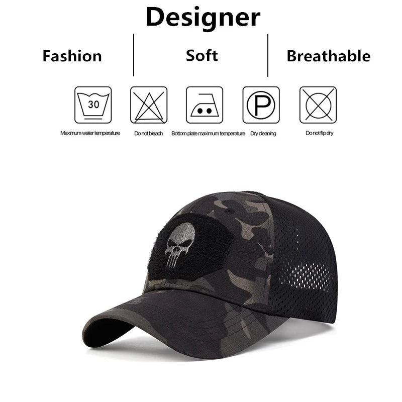 Skull Embroidered Top with Patch Breathable Baseball Caps Spring and Autumn Outdoor Adjustable Casual Hat Sunscreen Hat