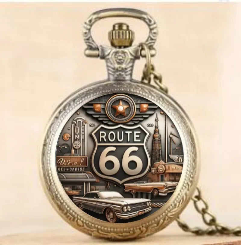 Route 66 American The Mother Road Pocket Watch Design, Precise Quartz Movement Watch Gift