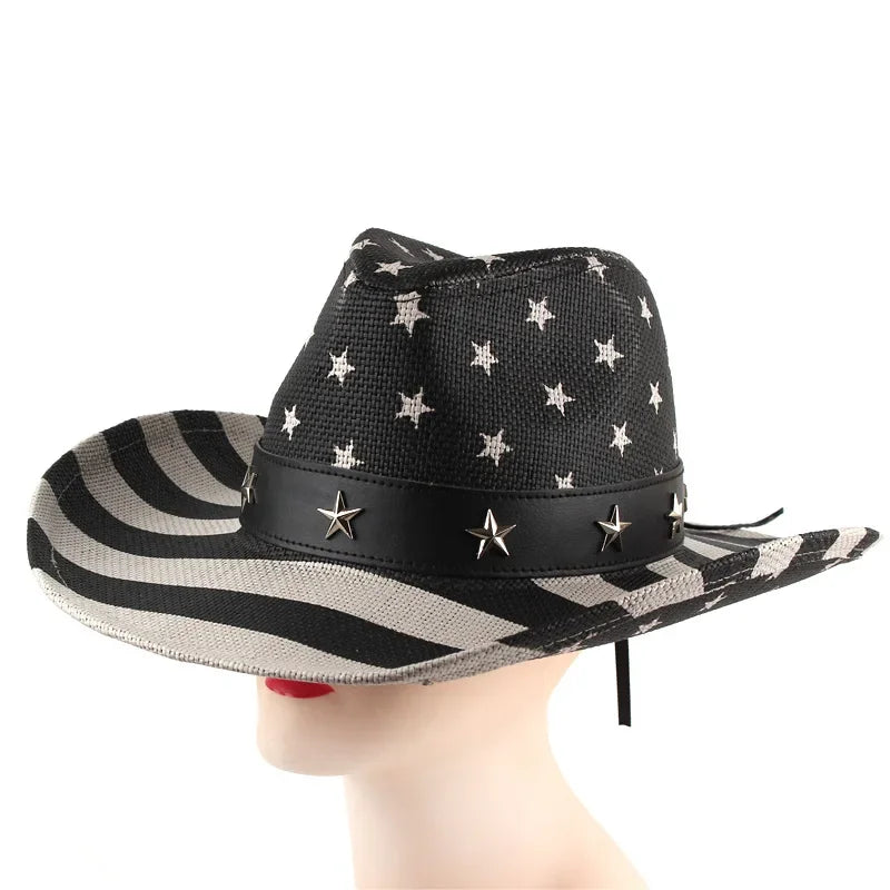 American Flag Cowboy Hats For Men Wide Brim Usa Cowgirl Chapeau Homme Cap Usa Flag Straw Cowboy Hat