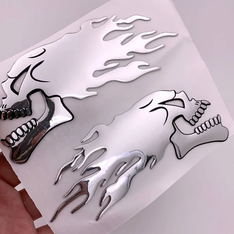 3D Fire Ghost Skull Head Auto Hurricane Chrome Plating Motorcycle Stickers