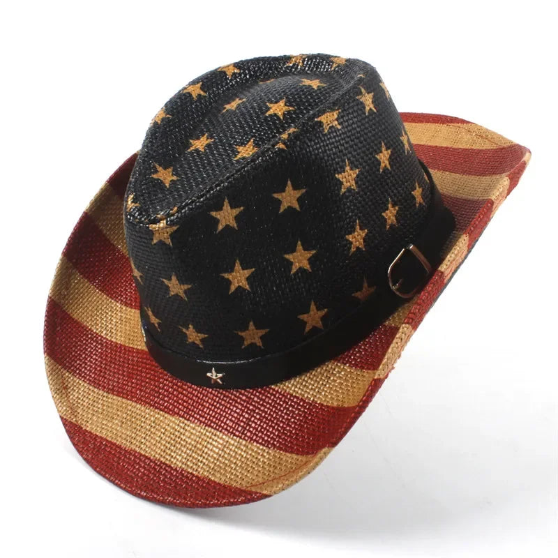 American Flag Cowboy Hats For Men Wide Brim Usa Cowgirl Chapeau Homme Cap Usa Flag Straw Cowboy Hat