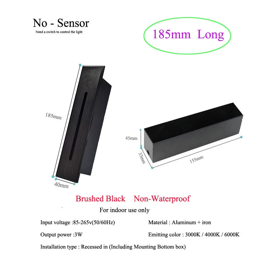 Slim Wall Stairs Light LED 3W Wall + Lamps Step Lamp Indoor lighting Nightlight Stairway Led Corridor Foyer Kitchen Hallway Lamp