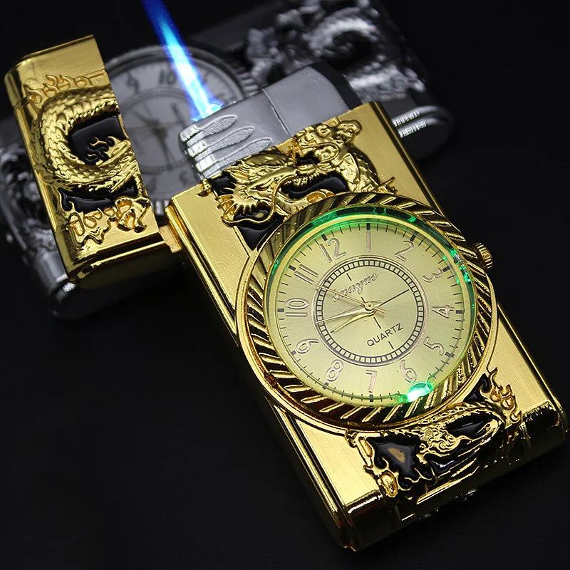 Gold Watch Windproof Jet Butane Lighter Torch Turbo Gas Inflatable Lighter Cigar Cigarette Accessories Men's Gift