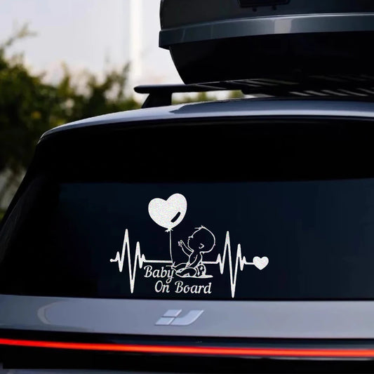 Car Reflective Stickers Heartbeat Balloon Baby On Board Vinyl Cartoon Fashion Decal Auto Kids Warning Sign Stickers Decoration