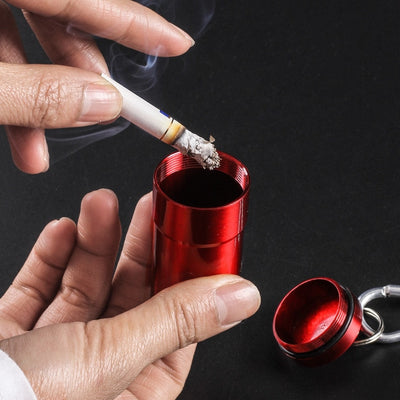 Mini Portable Ashtray with Lid Aluminum Storage Tube Windproof Cigarettes Ashtray with Keychain Ash Holder Outdoor