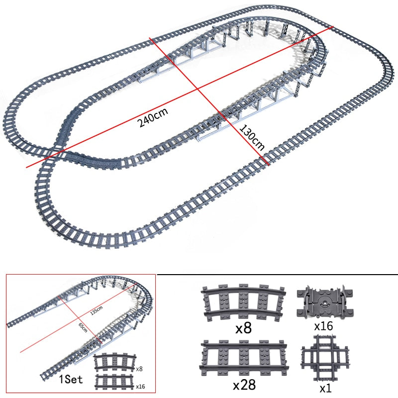 City Trains Flexible Switch Railway Tracks Rails Crossing Forked Straight Curved Building Block Bricks Toys Compatible with 7996
