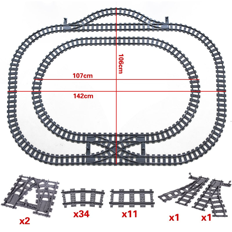 City Trains Flexible Switch Railway Tracks Rails Crossing Forked Straight Curved Building Block Bricks Toys Compatible with 7996