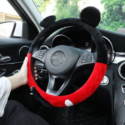 Car Steering Wheel Cover Universal Cartoon Mouse Plush Winter Summer Lovely Bowknot Cute Ears Car Interior Accessories