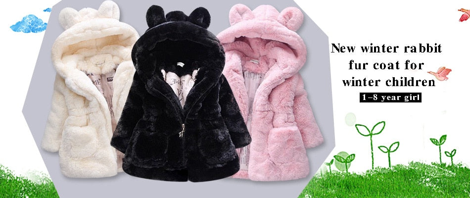 Winter Coats Thick Faux Fur Fashion Kids Hooded Jacket Coat for Girl Outerwear Children Clothing 2 3 4 6 7 Years
