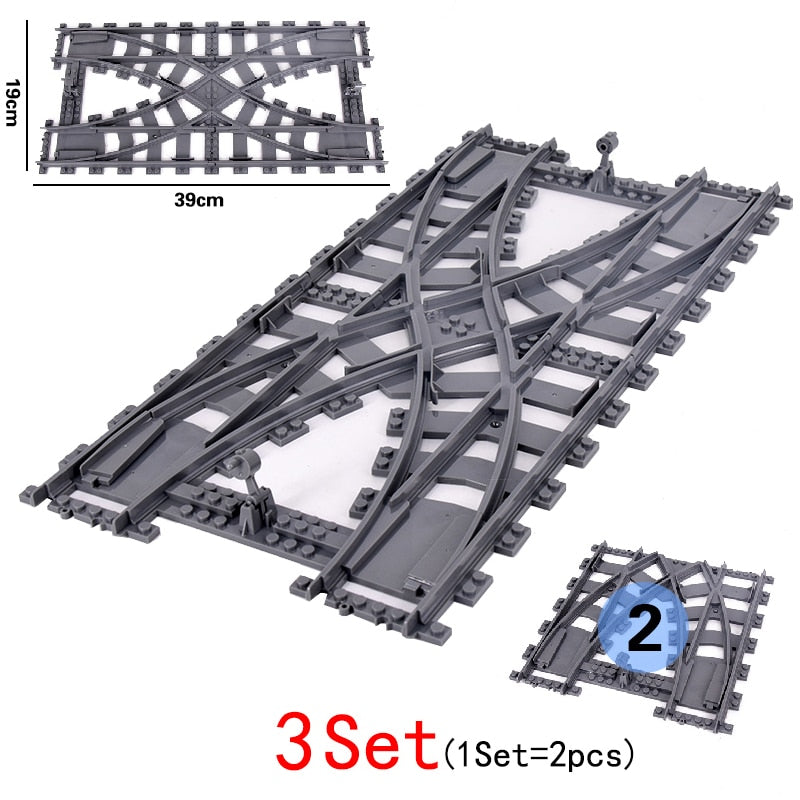 City Trains Flexible Switch Railway Tracks Rails Crossing Forked Straight Curved Building Block Bricks Toys Compatible with 7996