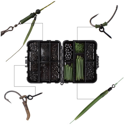 300Pcs/Box Carp Fishing Tackle Kit Including Anti Tangle Sleeves Hook Stop Beads Boilie Bait Screw Rolling Swivel Snaps