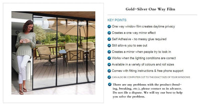 One Way Solar Reflective Mirror Insulation Window Film Tint Self Adhesive Privacy Glass Sticker Sunscreen Gold Silver