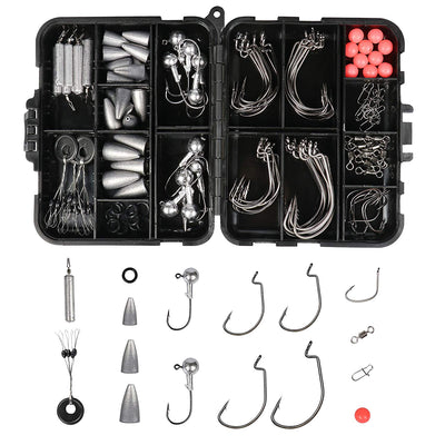 Fishing Tackle Box with fish Hooks Swivels Weights Jig Heads Sinker Fishing Accessories Set Freshwater