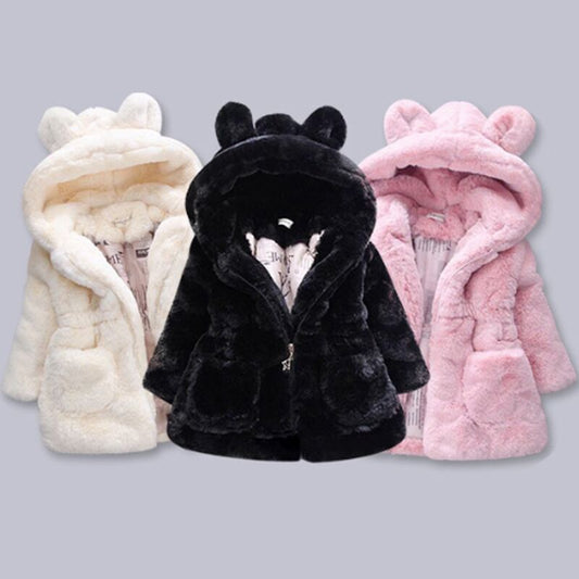 Winter Coats Thick Faux Fur Fashion Kids Hooded Jacket Coat for Girl Outerwear Children Clothing 2 3 4 6 7 Years