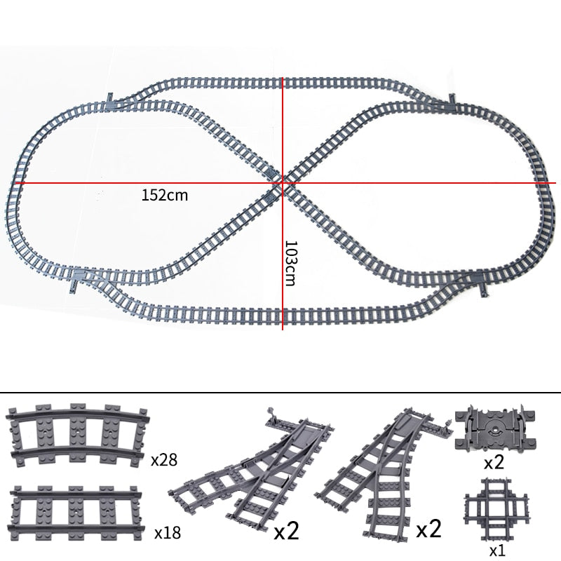City Trains Flexible Switch Railway Tracks Rails Crossing Forked Straight Curved Building Block Bricks Toys Compatible with 7996