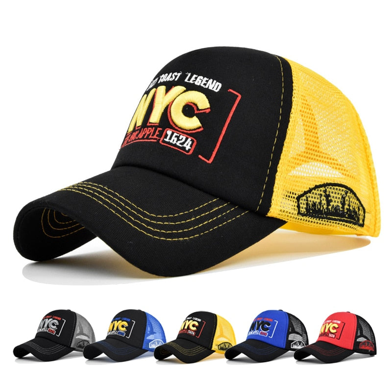Baseball Cap Adult Net cap Summer hat Mesh Hat Breathable hat Unisex NYC Letter Embroidery Street dance