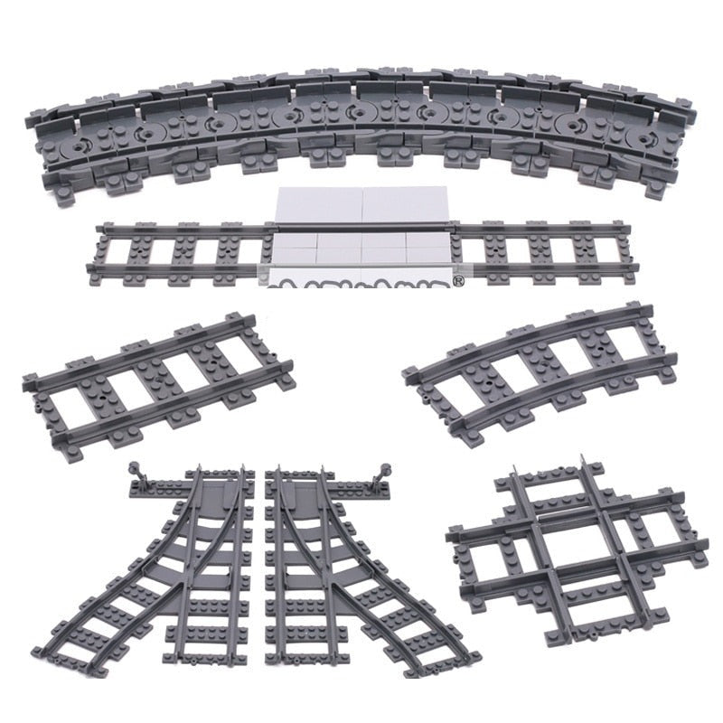 City Train Railway Build Model Kit Soft Cruved Straight Tracks Traffic Light Tunnel Compatible 53401 Blocks Bricks