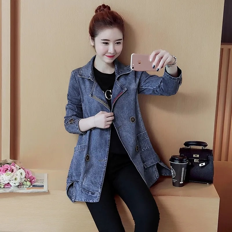 Denim Jackets Spring Autumn New All-match Fashion Loose Casual Jeans Jackets Long Large size Slim Elegant Outwear