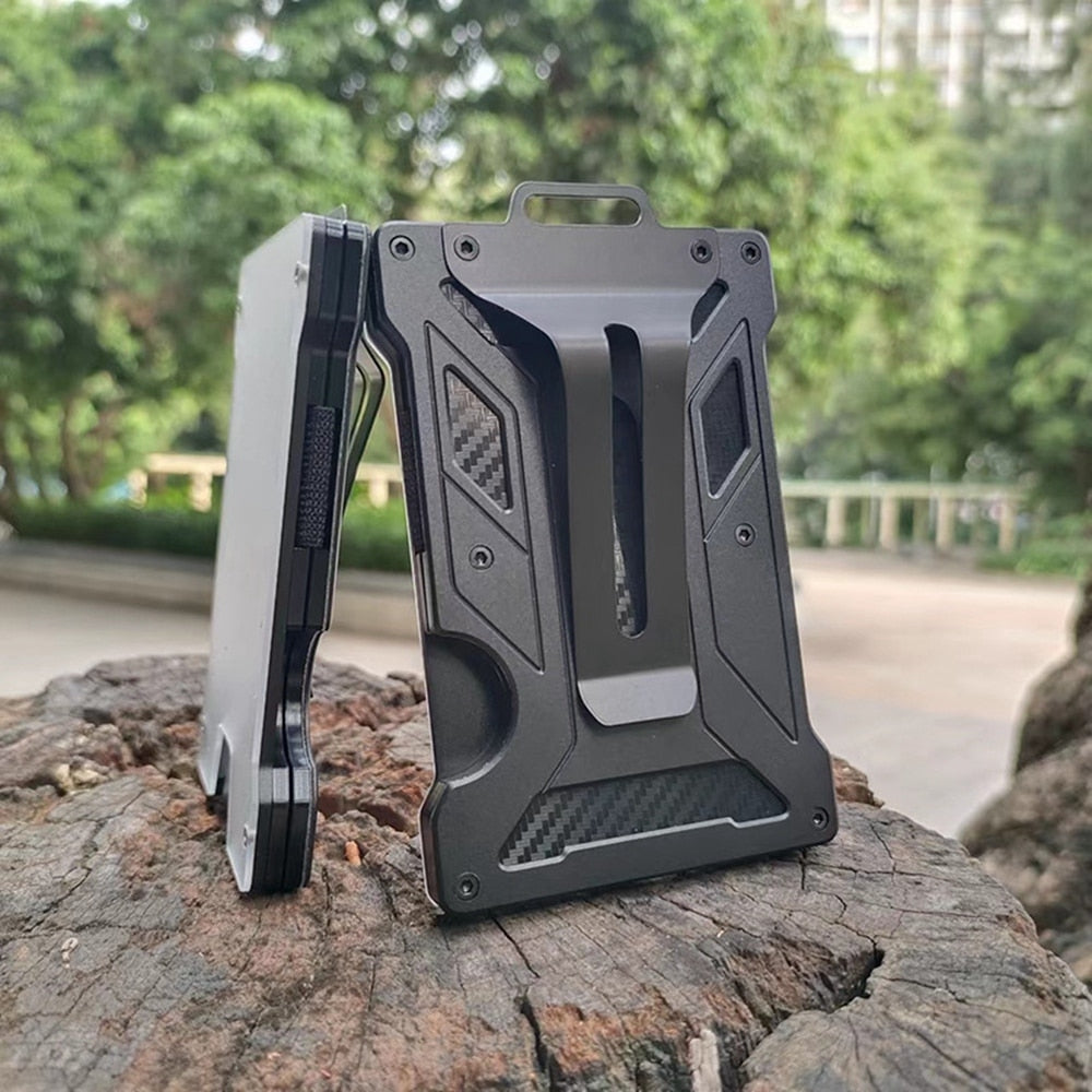 Wallet For Men Slim Aluminum Metal Money Clip with 1Clear window ID Badge Holder RFID Blocking Holds up 15 Cards with Cash Clip