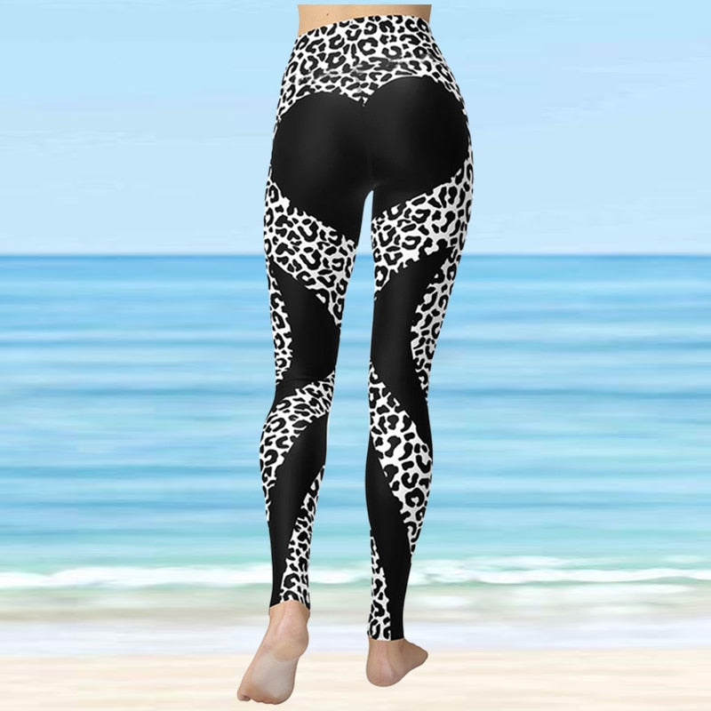 Sports Fitness Leggings Gym Heart Print Running Push-Up Leggings New Workout Sports Stretch Pants XS-8XL
