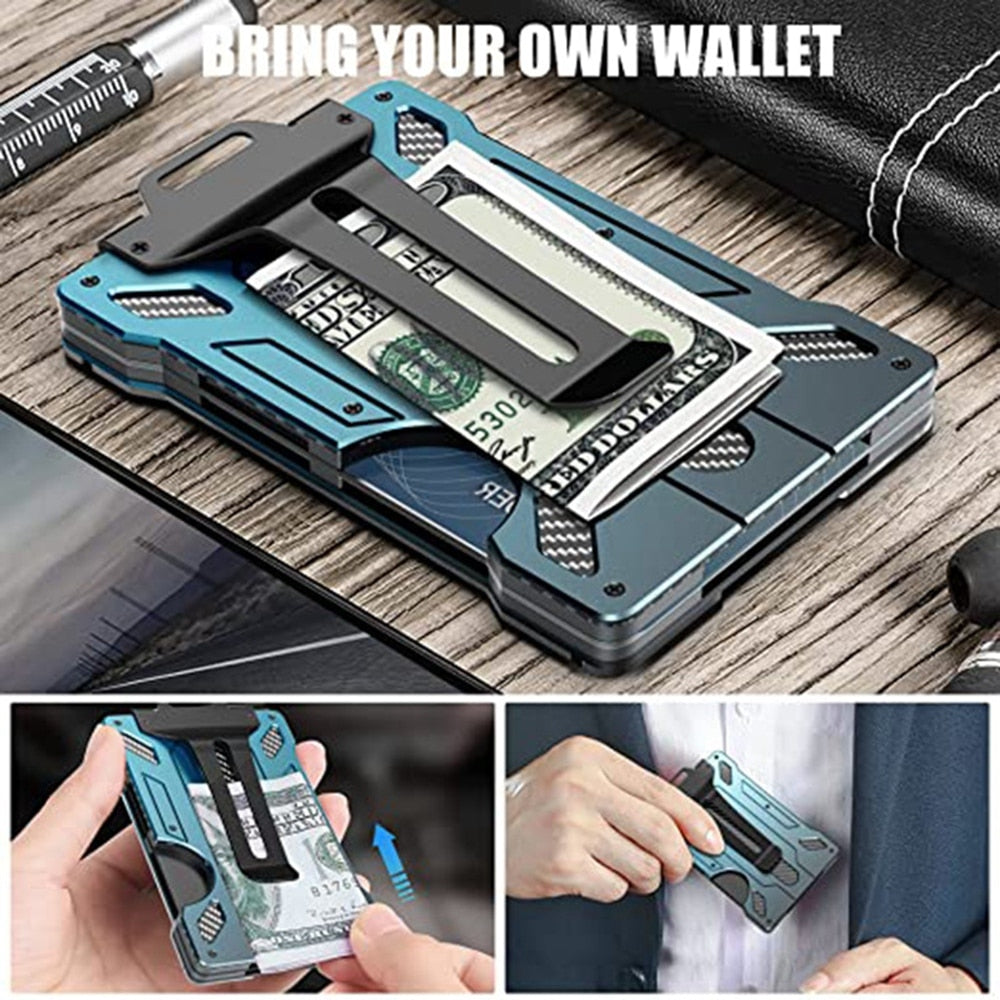Wallet For Men Slim Aluminum Metal Money Clip with 1Clear window ID Badge Holder RFID Blocking Holds up 15 Cards with Cash Clip