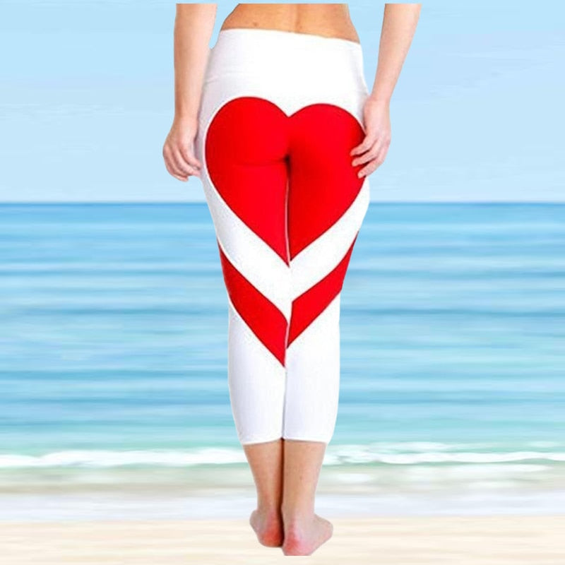 Sports Fitness Leggings Gym Heart Print Running Push-Up Leggings New Workout Sports Stretch Pants XS-8XL