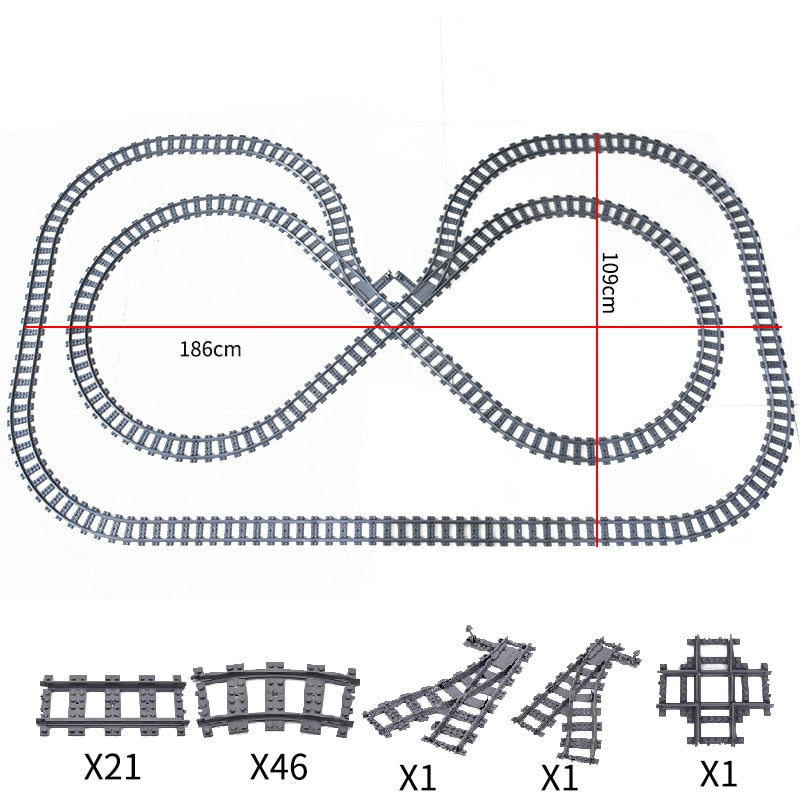 City Trains Flexible Switch Railway Tracks Rails Crossing Forked Straight Curved Building Block Bricks Toys Compatible with 7996