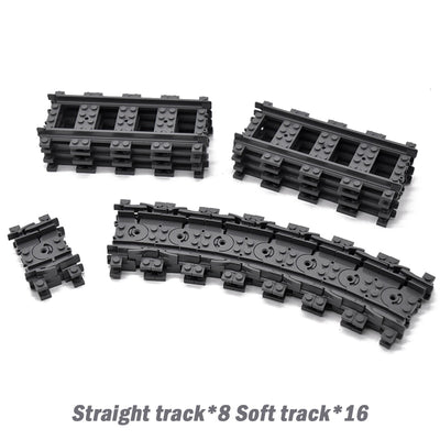 City Trains Flexible Switch Railway Tracks Rails Crossing Forked Straight Curved Building Block Bricks Toys Compatible with 7996