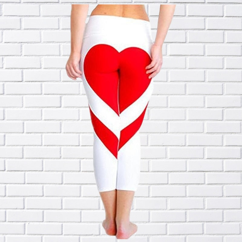 Sports Fitness Leggings Gym Heart Print Running Push-Up Leggings New Workout Sports Stretch Pants XS-8XL
