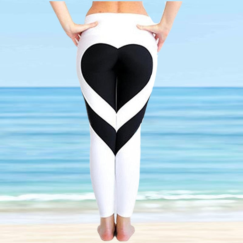 Sports Fitness Leggings Gym Heart Print Running Push-Up Leggings New Workout Sports Stretch Pants XS-8XL