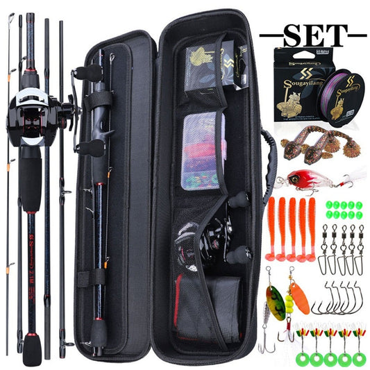 Fishing Rods and Reels Set Bag Portable 5 Sections Fishing Rod and 12LB Max Drag Baitcasting Reel Set Carp Fishing