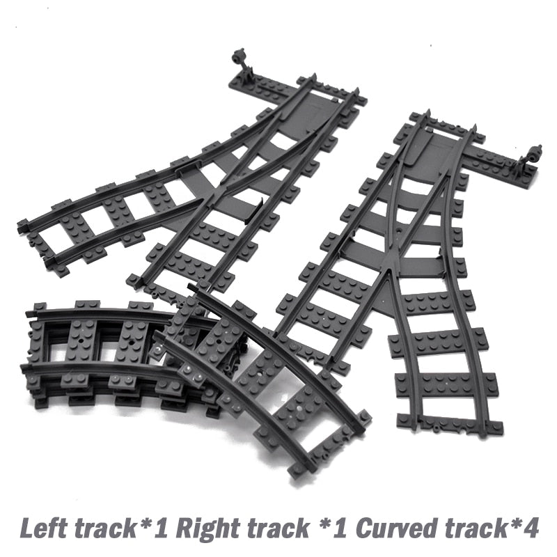 City Trains Flexible Switch Railway Tracks Rails Crossing Forked Straight Curved Building Block Bricks Toys Compatible with 7996