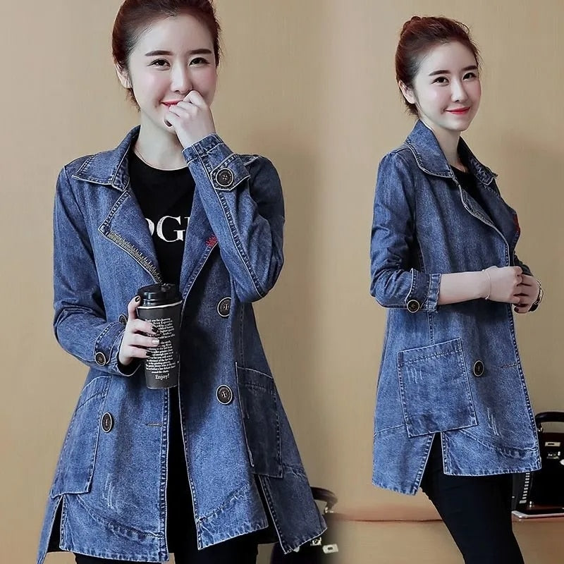 Denim Jackets Spring Autumn New All-match Fashion Loose Casual Jeans Jackets Long Large size Slim Elegant Outwear