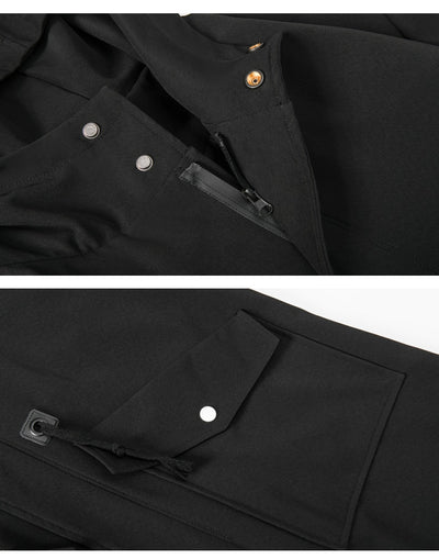 Long Trench Coat Jacket Men Cotton Autumn Spring Black Hip Hop Japanese Coats Streetwear Men&#39;s Hooded
