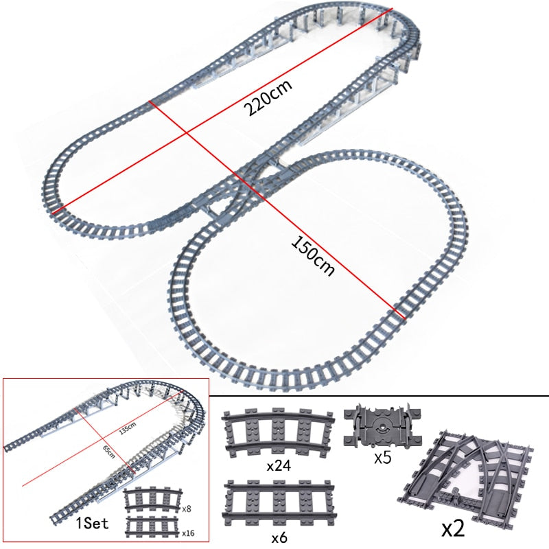 City Trains Flexible Switch Railway Tracks Rails Crossing Forked Straight Curved Building Block Bricks Toys Compatible with 7996