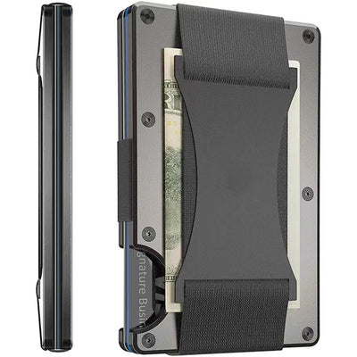 Wallet for Men - RFID Blocking Front Pocket Credit Card Holder - Aluminum Metal Small Mens Wallets with Cash Strap