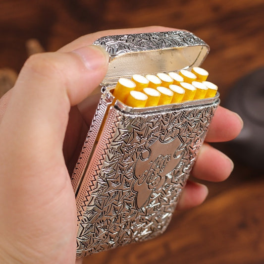 Luxury Vintage Cigarette Case Metal Carving Pocket Mini Cigarette Case Cigarette Storage Portable Cigarette Storage Tool 14pcs