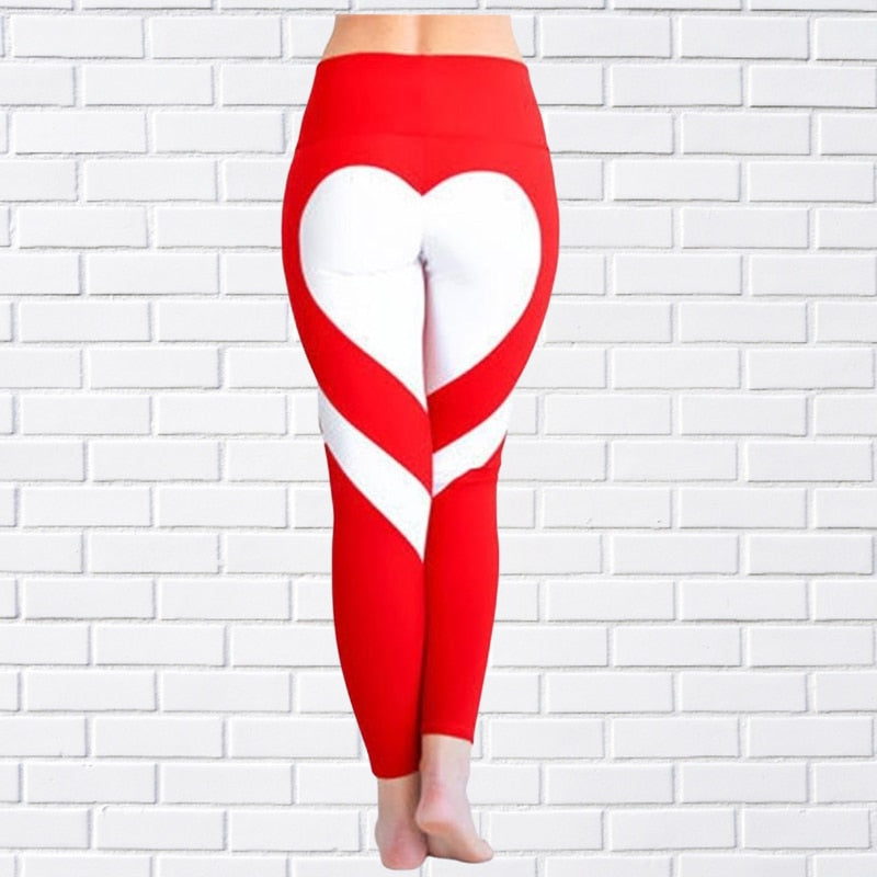 Sports Fitness Leggings Gym Heart Print Running Push-Up Leggings New Workout Sports Stretch Pants XS-8XL
