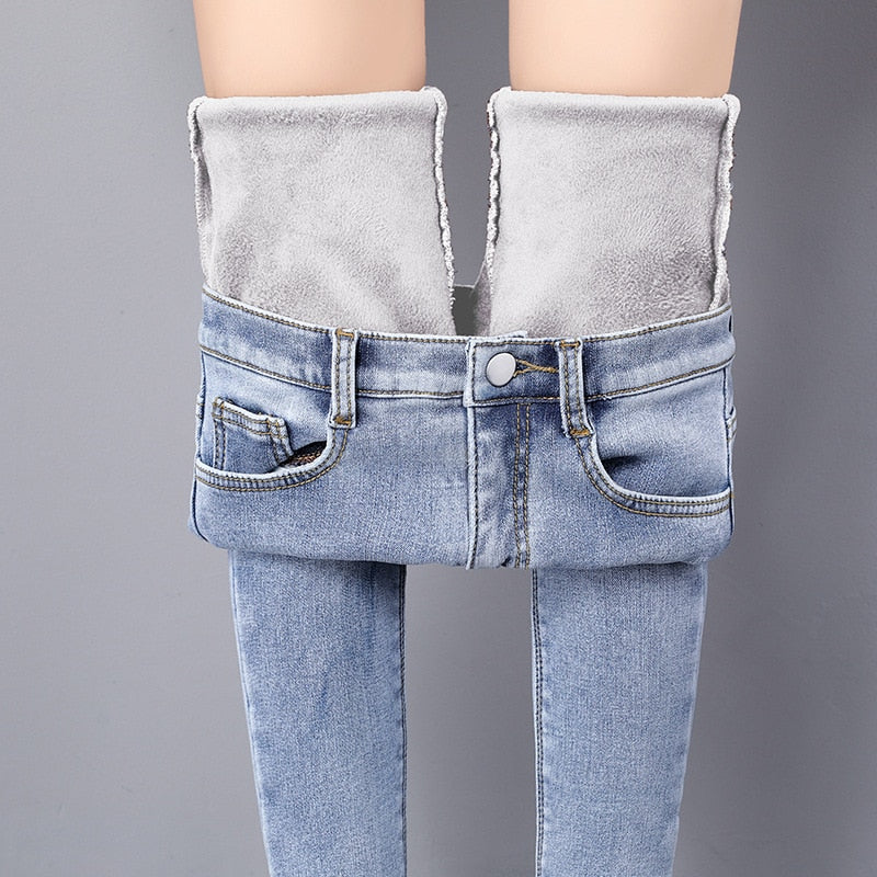 Denim jeans for Women Pants Plus size Winter Warm Jeans Woman High Waist Casual