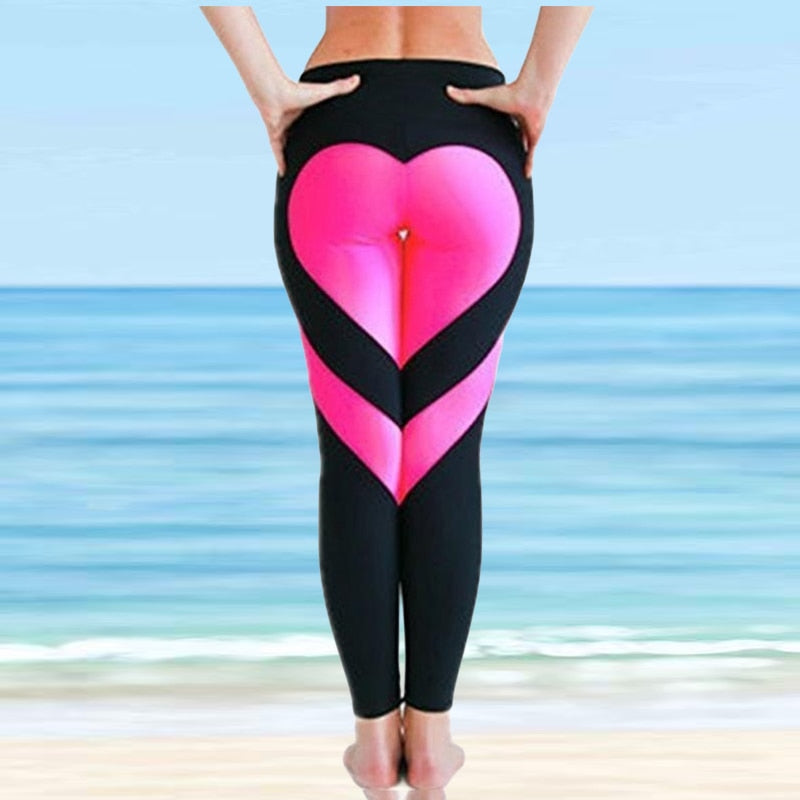Sports Fitness Leggings Gym Heart Print Running Push-Up Leggings New Workout Sports Stretch Pants XS-8XL