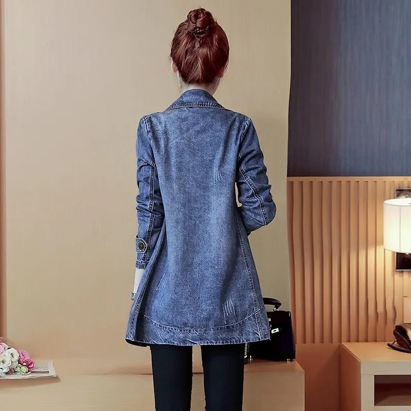 Denim Jackets Spring Autumn New All-match Fashion Loose Casual Jeans Jackets Long Large size Slim Elegant Outwear