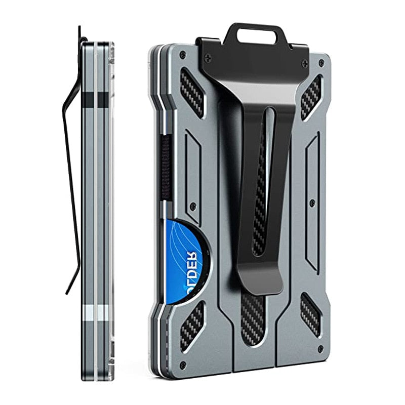 Wallet For Men Slim Aluminum Metal Money Clip with 1Clear window ID Badge Holder RFID Blocking Holds up 15 Cards with Cash Clip