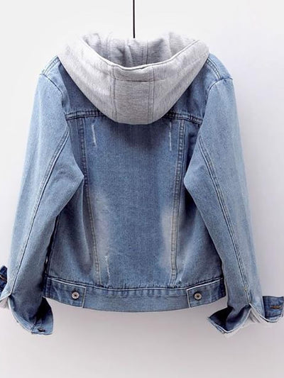 Winter Women Jean Jacket Pockets Button Soft Hooded Warm Outerwear Hooded Fashion Slim Denim Coats Female