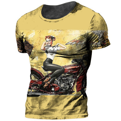 Vintage Motorcycle T Shirt For Men 3D Racing Girl Short Sleeve Tops Street Men's Biker T-shirt Oversized Tee Shirt Man Clothing