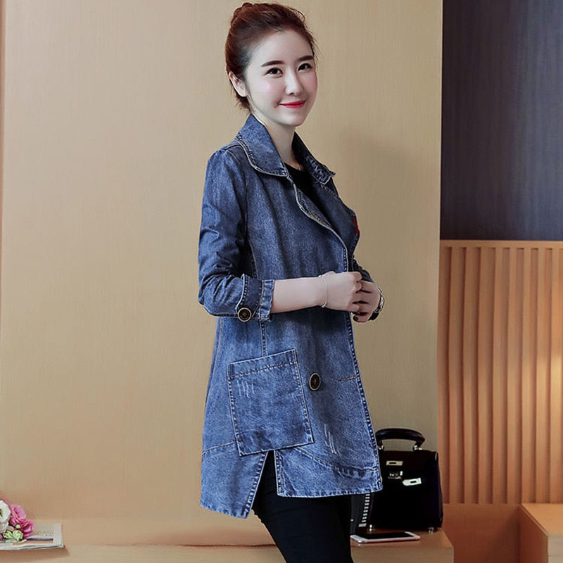 Denim Jackets Spring Autumn New All-match Fashion Loose Casual Jeans Jackets Long Large size Slim Elegant Outwear