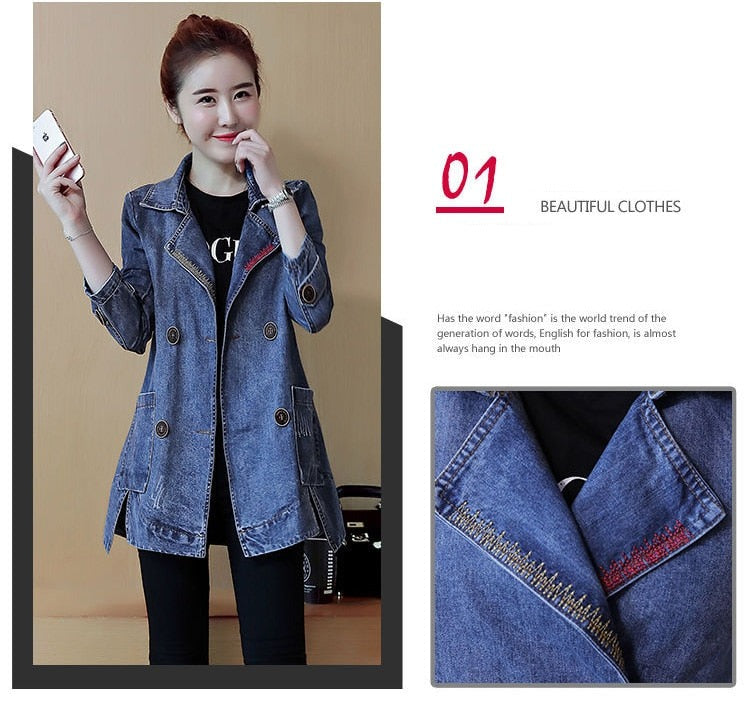 Denim Jackets Spring Autumn New All-match Fashion Loose Casual Jeans Jackets Long Large size Slim Elegant Outwear