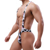 Sexy Men Print Bodysuits Mesh Jockstrap Leotard Underwear Jumpsuits Wrestling Singlet Bodysuit Lingerie Men